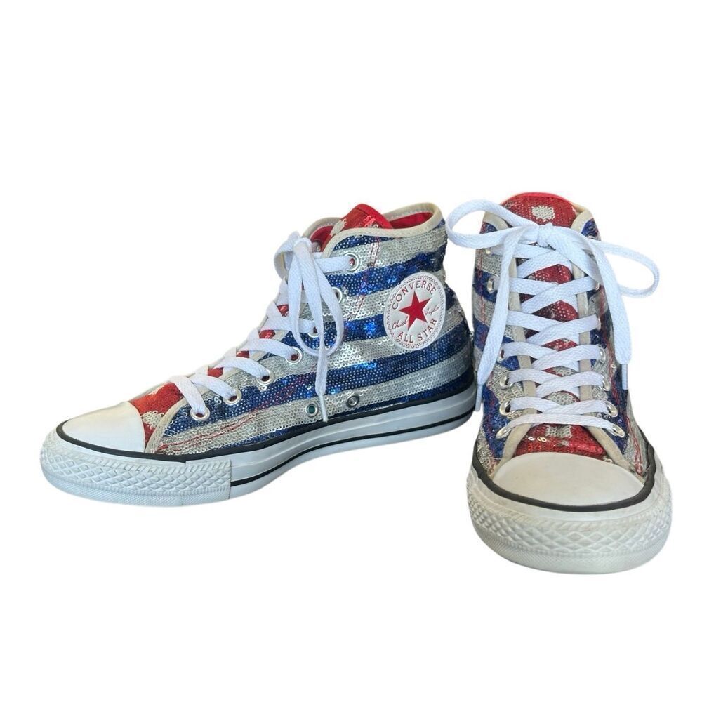Converse Chuck Taylor Sequin Flag Hi Tops Women’s Size 8